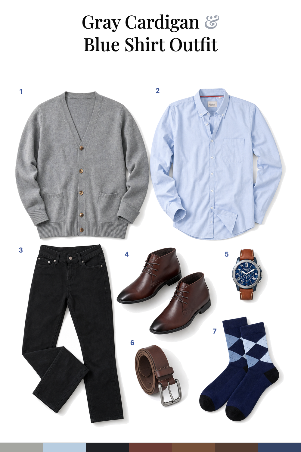 Adam Brody’s Gray Cardigan & Blue Shirt Outfit