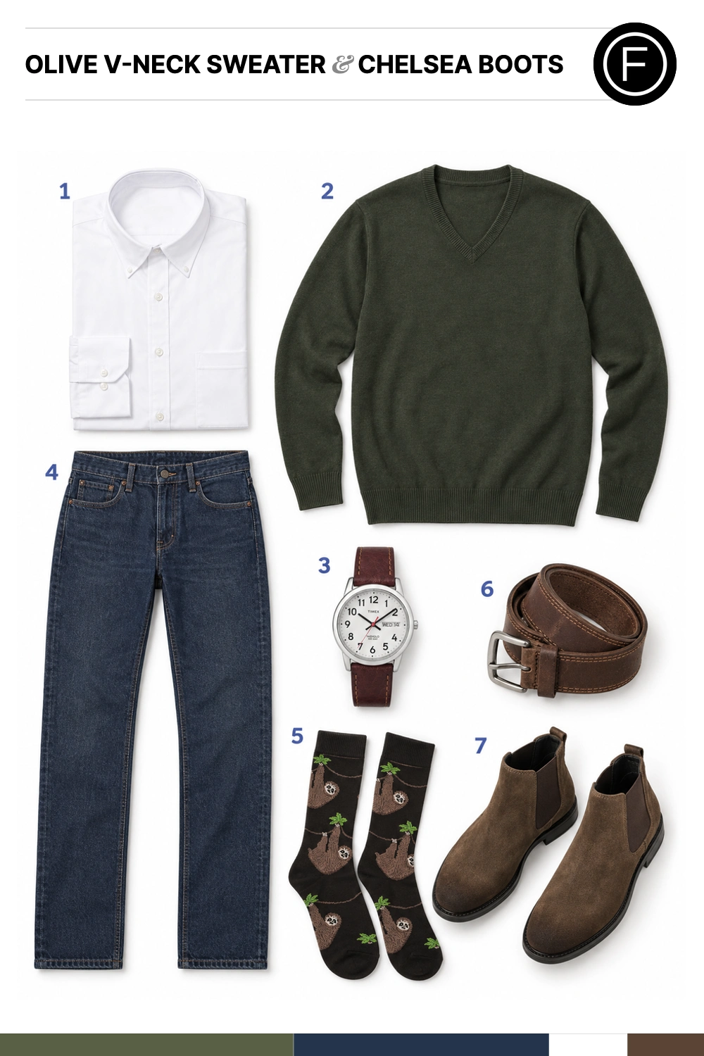 Ben Affleck’s Olive V-Neck Sweater & Chelsea Boots Outfit