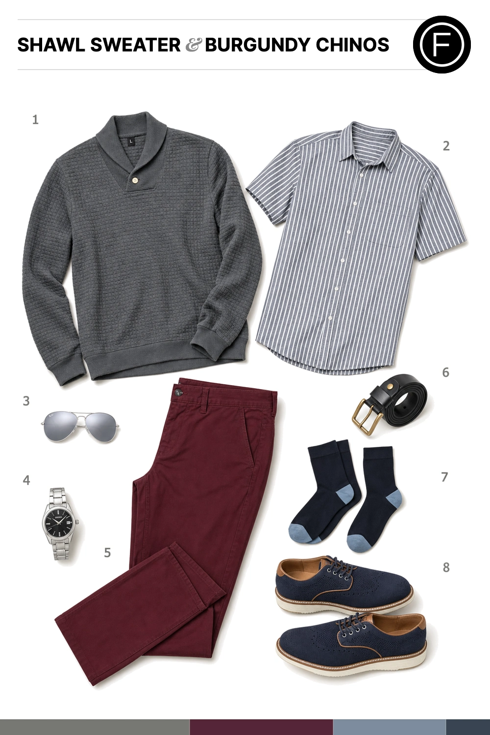 Ben Affleck’s Shawl Sweater & Burgundy Chinos Outfit