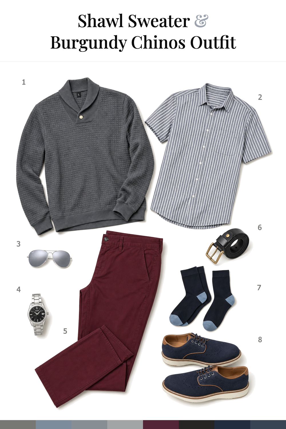 Ben Affleck’s Shawl Sweater & Burgundy Chinos Outfit