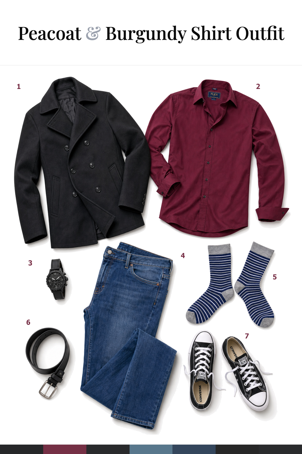 Benedict Cumberbatch’s Peacoat & Burgundy Shirt Outfit
