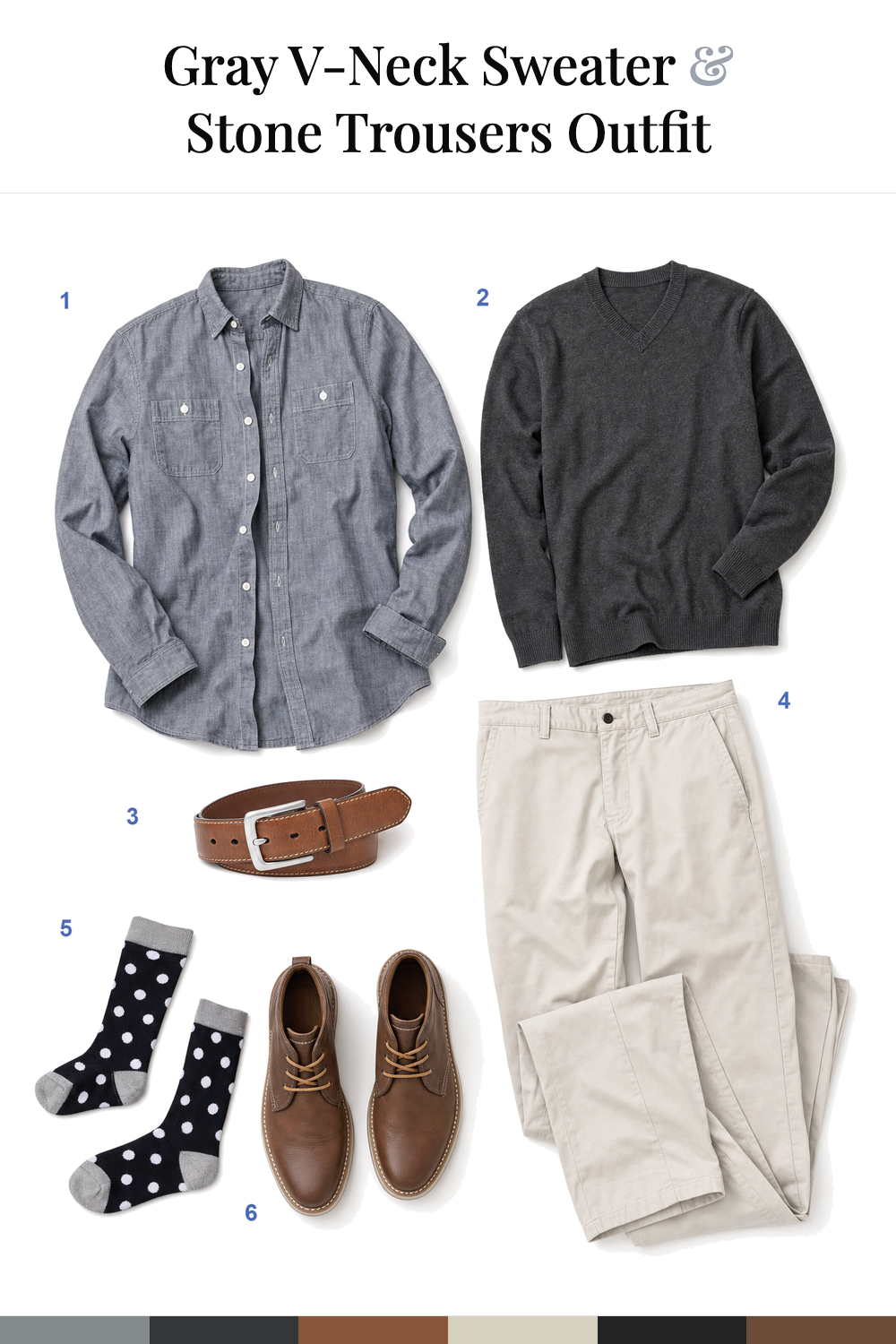 Bradley Cooper’s Gray V-Neck Sweater & Stone Trousers Outfit