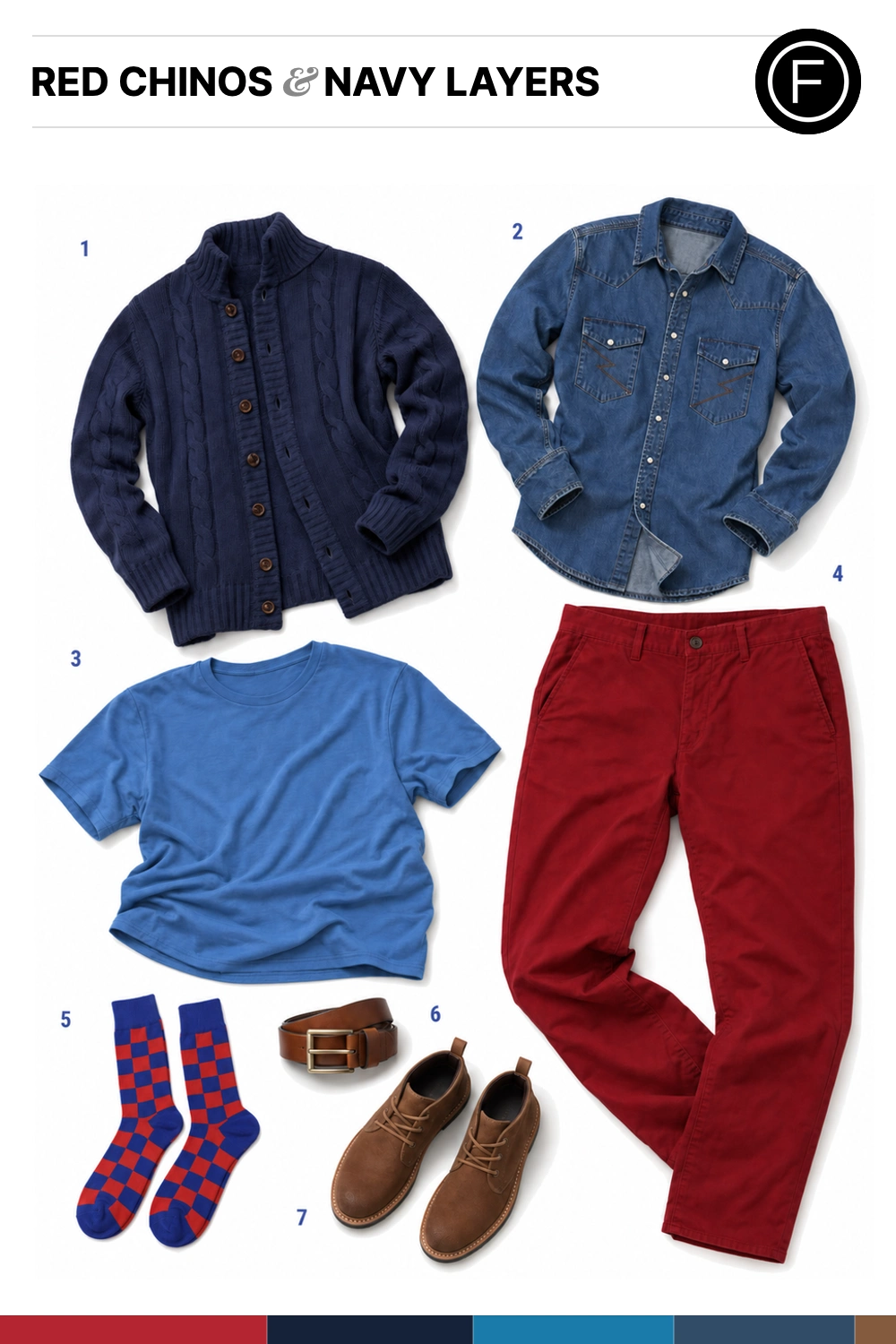 Bret McKenzie’s Red Chinos & Navy Layers Outfit
