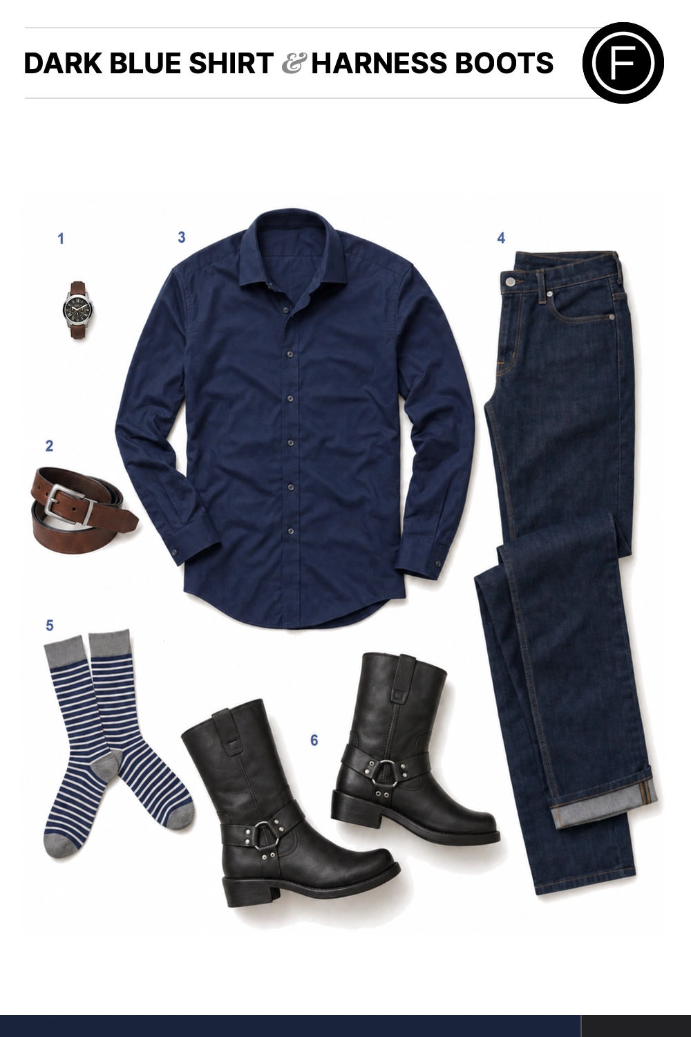 Chris Hemsworth’s Dark Blue Shirt & Harness Boots Outfit