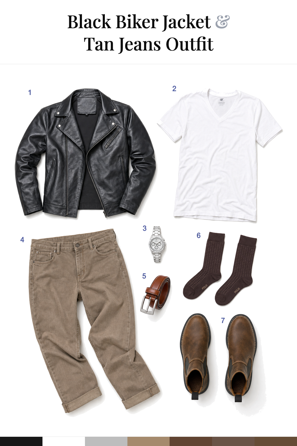 Chris Pratt’s Black Biker Jacket & Tan Jeans Outfit