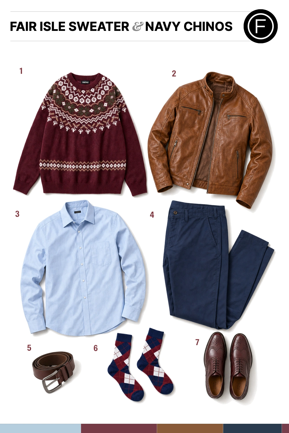 Colton Haynes’s Fair Isle Sweater & Navy Chinos Outfit