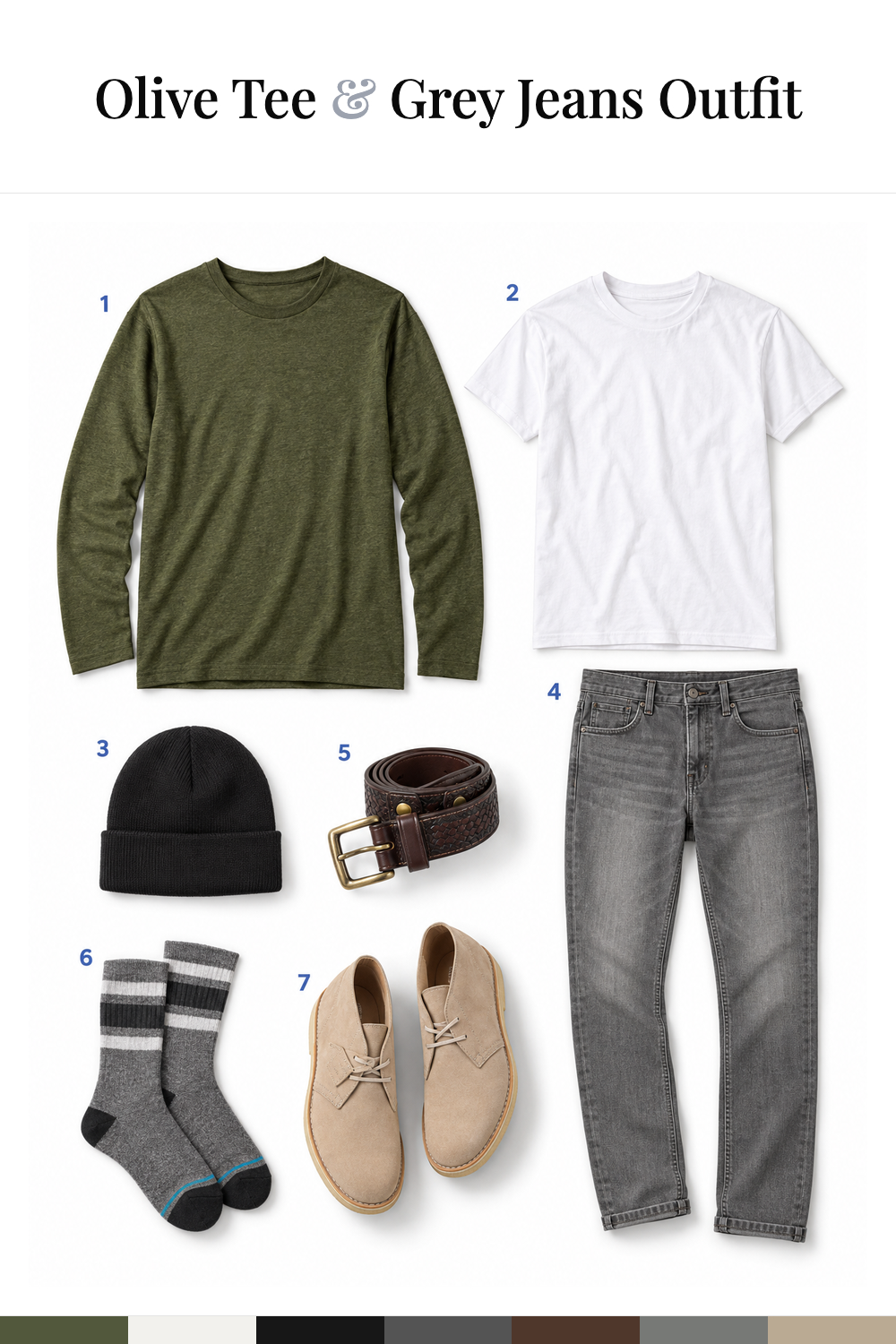 David Beckham’s Olive Tee & Grey Jeans Outfit