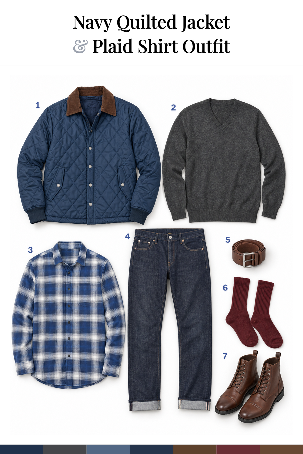 Ben Affleck’s Navy Quilted Jacket & Plaid Shirt Outfit