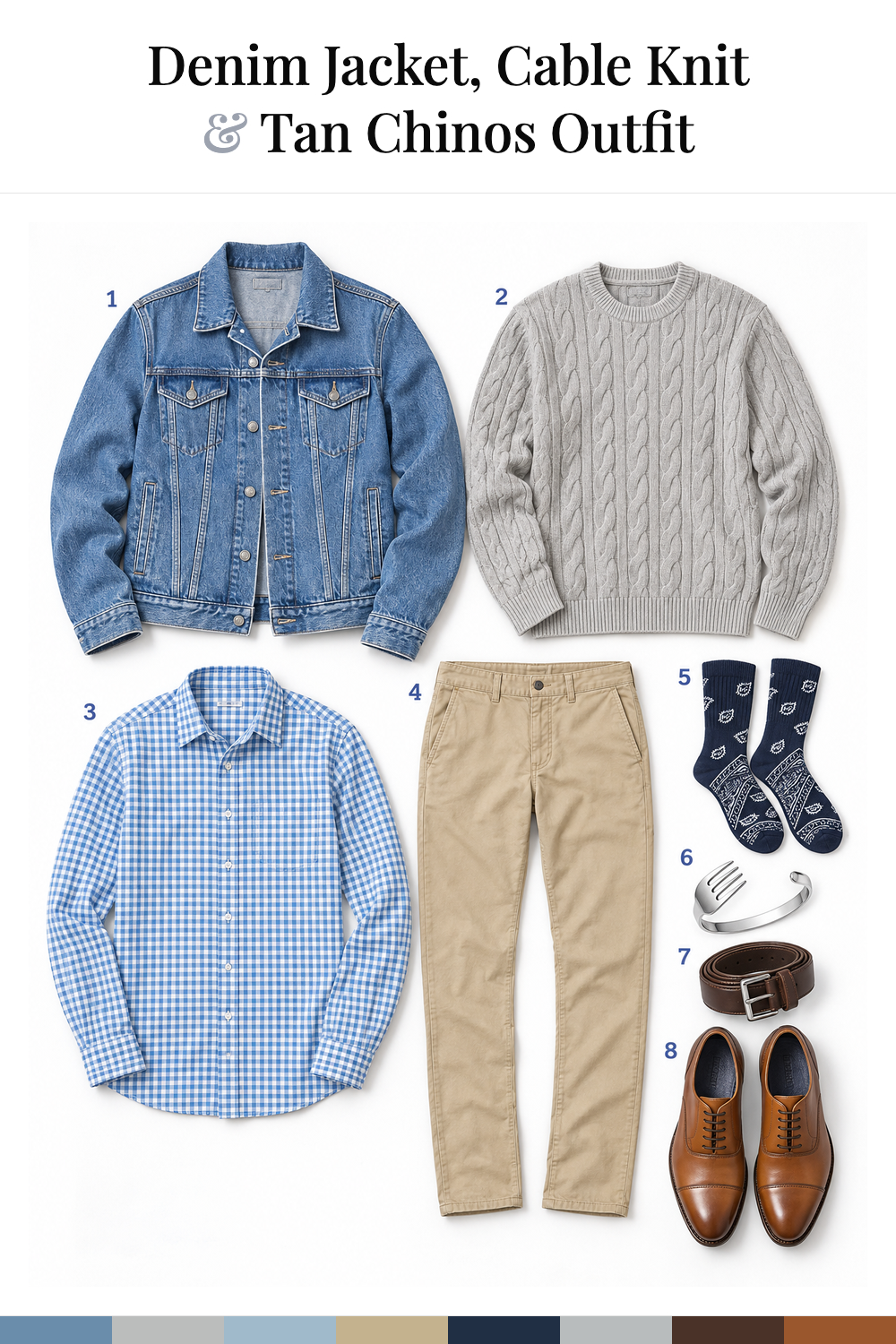 Colton Haynes’s Denim Jacket, Cable Knit & Tan Chinos Outfit