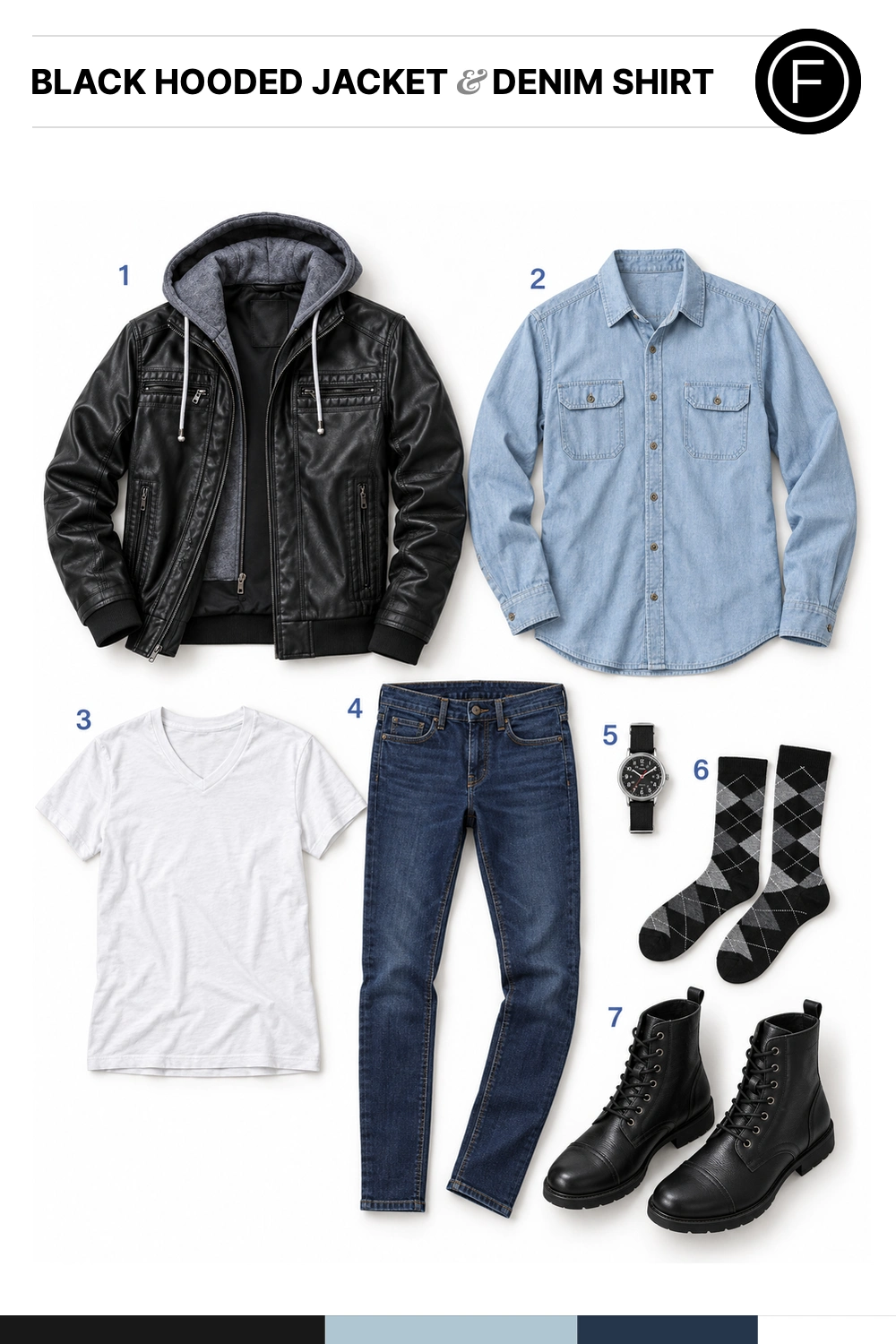 Dave Franco’s Black Hooded Jacket & Denim Shirt Outfit