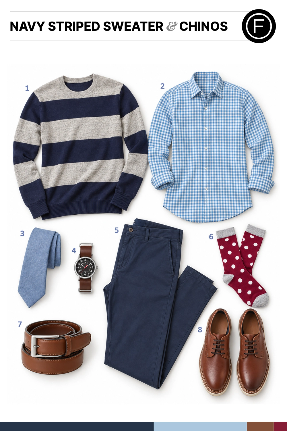 Jimmy Fallon’s Navy Striped Sweater & Chinos Outfit