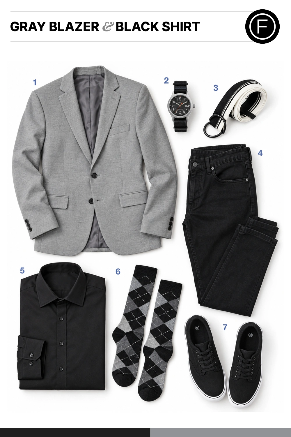 Liam Hemsworth’s Gray Blazer & Black Shirt Outfit