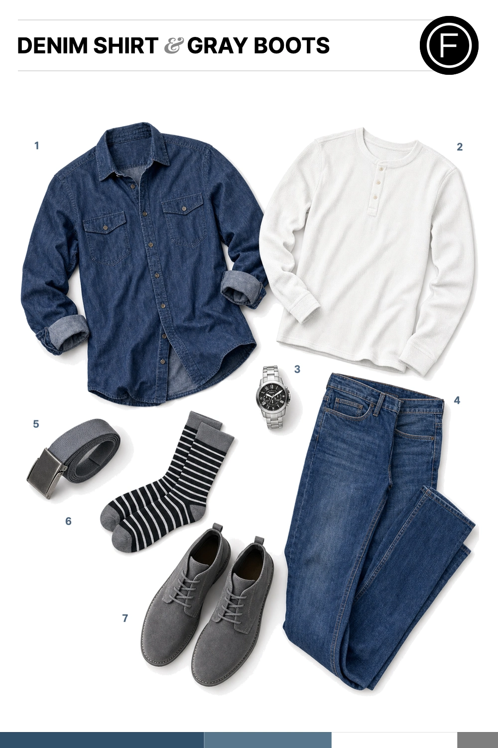 Gary Barlow’s Denim Shirt & Gray Boots Outfit