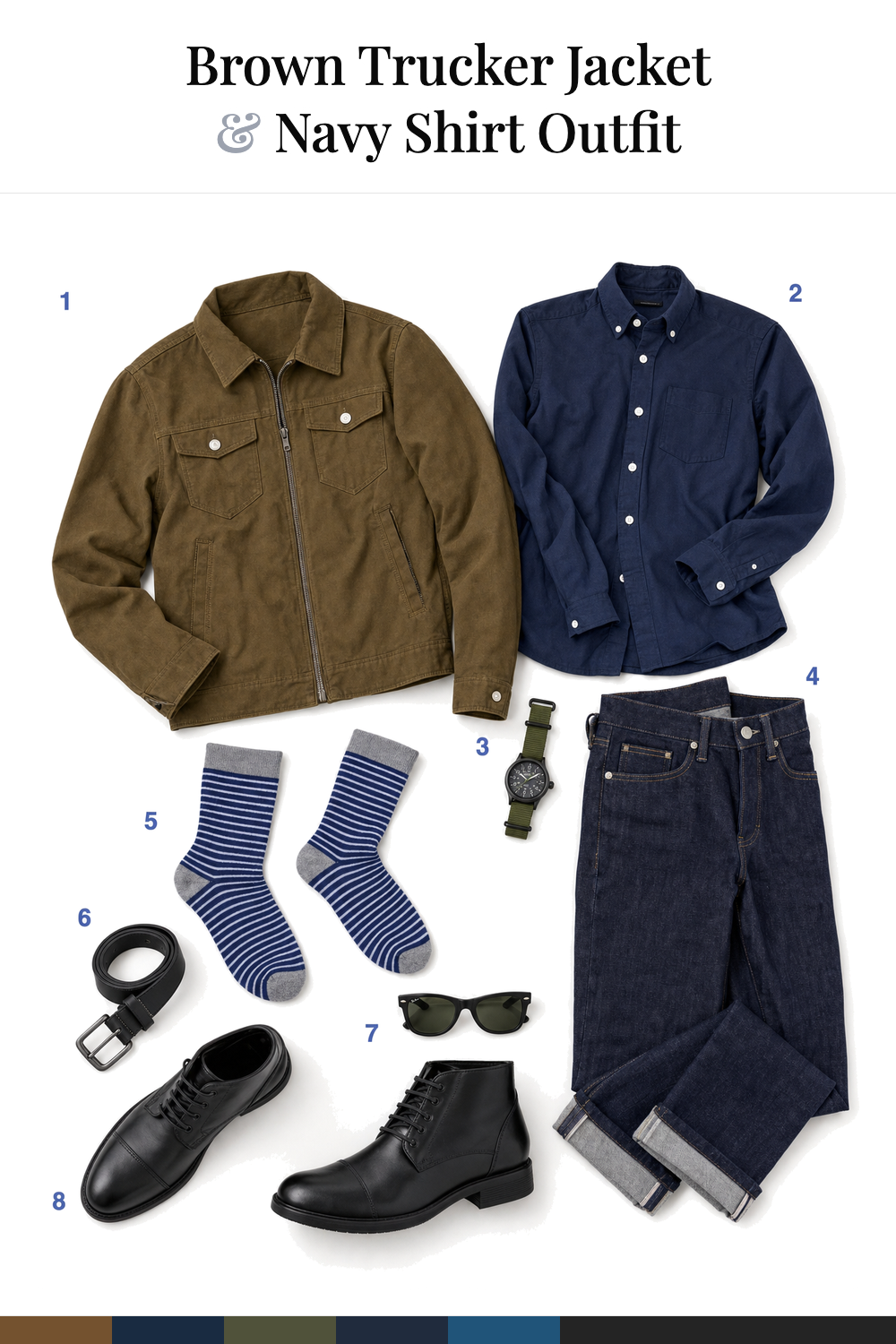 Jake Gyllenhaal’s Brown Trucker Jacket & Navy Shirt Outfit