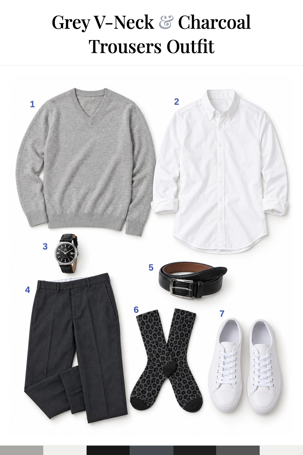 Jake Gyllenhaal’s Grey V-Neck & Charcoal Trousers Outfit