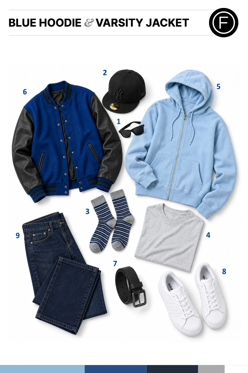 James Franco’s Blue Hoodie & Varsity Jacket Outfit