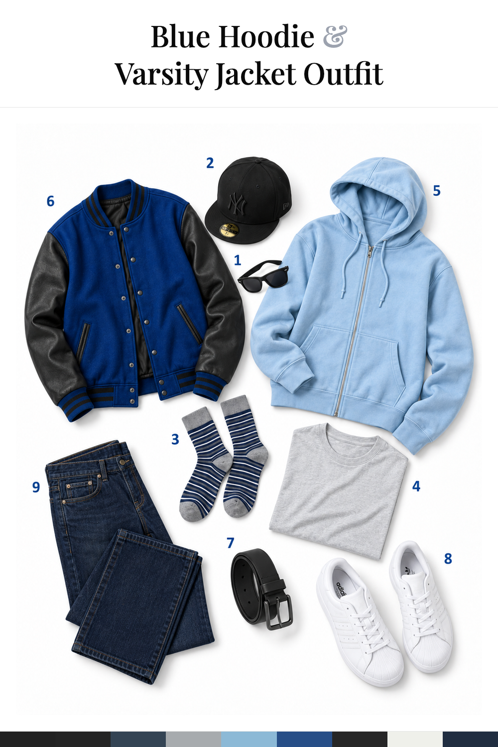 James Franco’s Blue Hoodie & Varsity Jacket Outfit