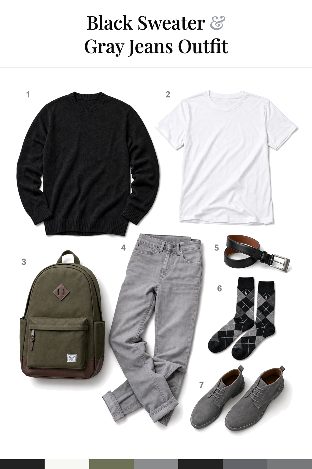 Jamie Dornan’s Black Sweater & Gray Jeans Outfit