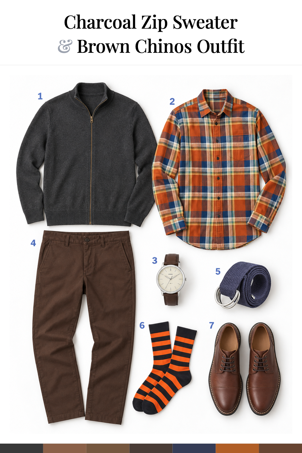 Jason Sudeikis’s Charcoal Zip Sweater & Brown Chinos Outfit