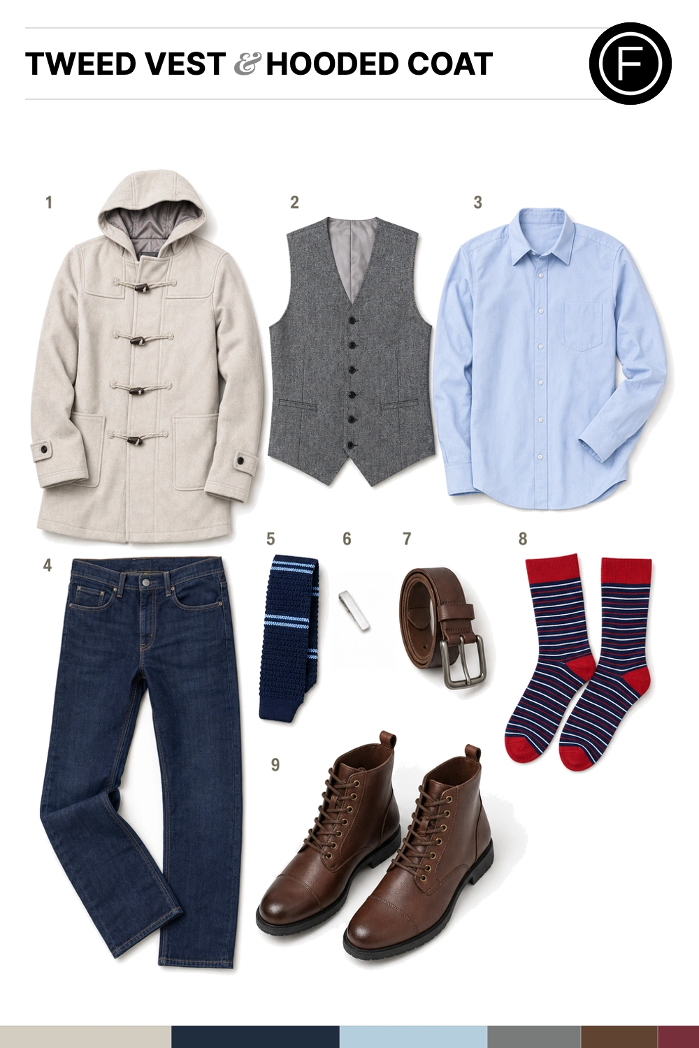 Jason Sudeikis’s Tweed Vest & Hooded Coat Outfit