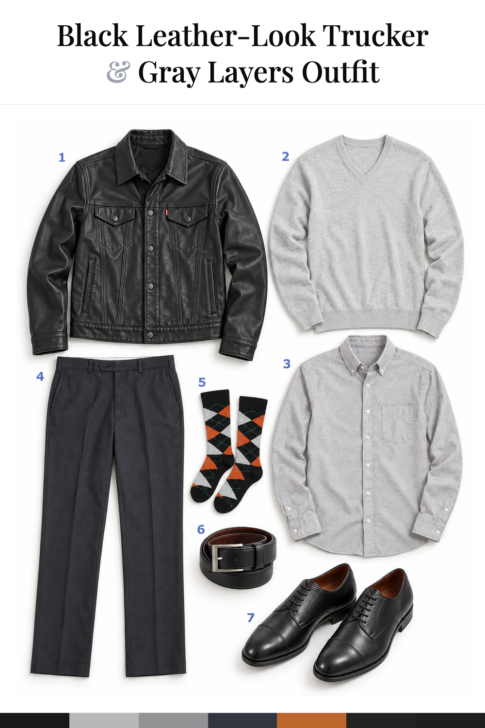 Justin Timberlake’s Black Leather-Look Trucker & Gray Layers Outfit