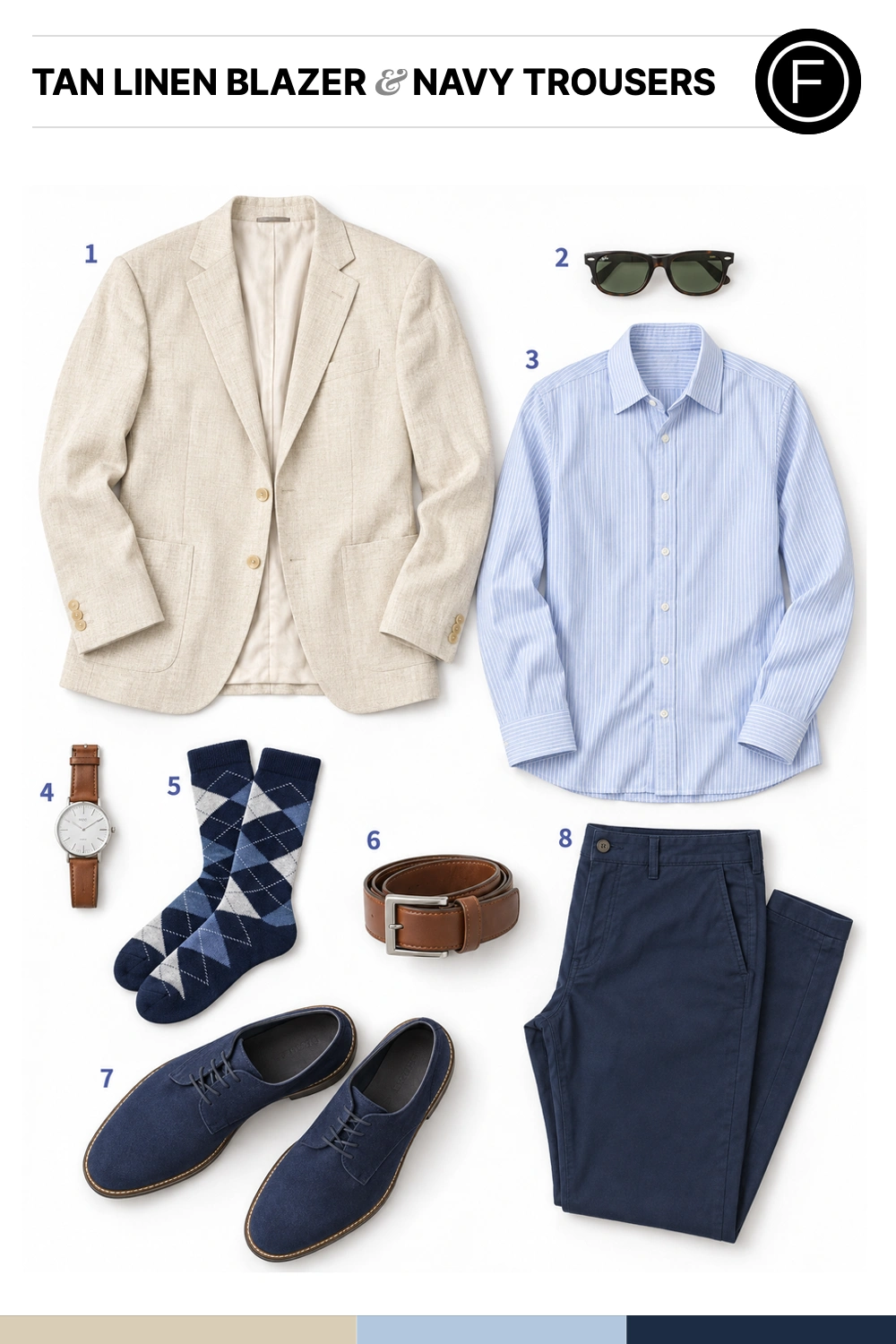 Justin Timberlake’s Tan Linen Blazer & Navy Trousers Outfit