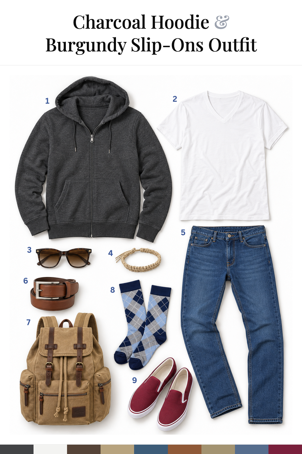 Liam Hemsworth’s Charcoal Hoodie & Burgundy Slip-Ons Outfit