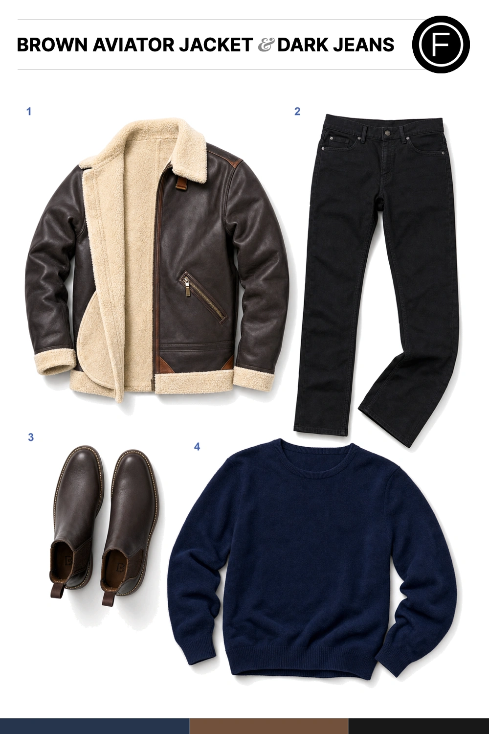 Luke Evans’s Brown Aviator Jacket & Dark Jeans Outfit