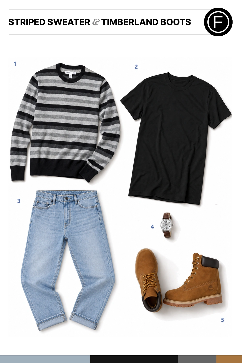 Michael B. Jordan’s Striped Sweater & Timberland Boots Outfit