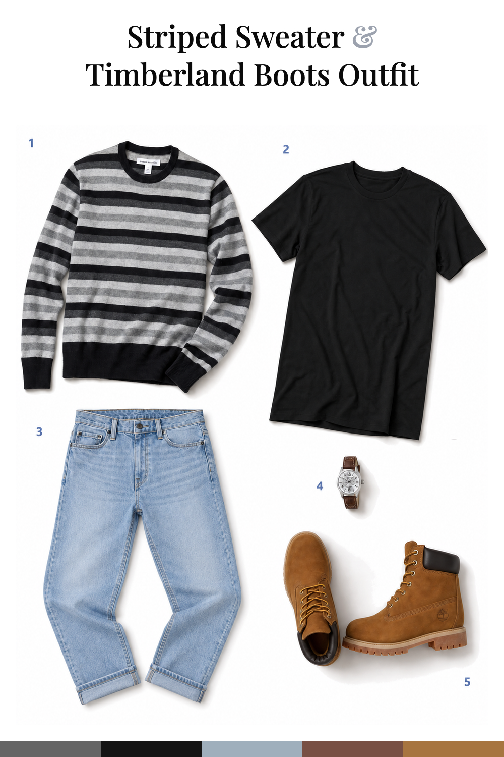 Michael B. Jordan’s Striped Sweater & Timberland Boots Outfit