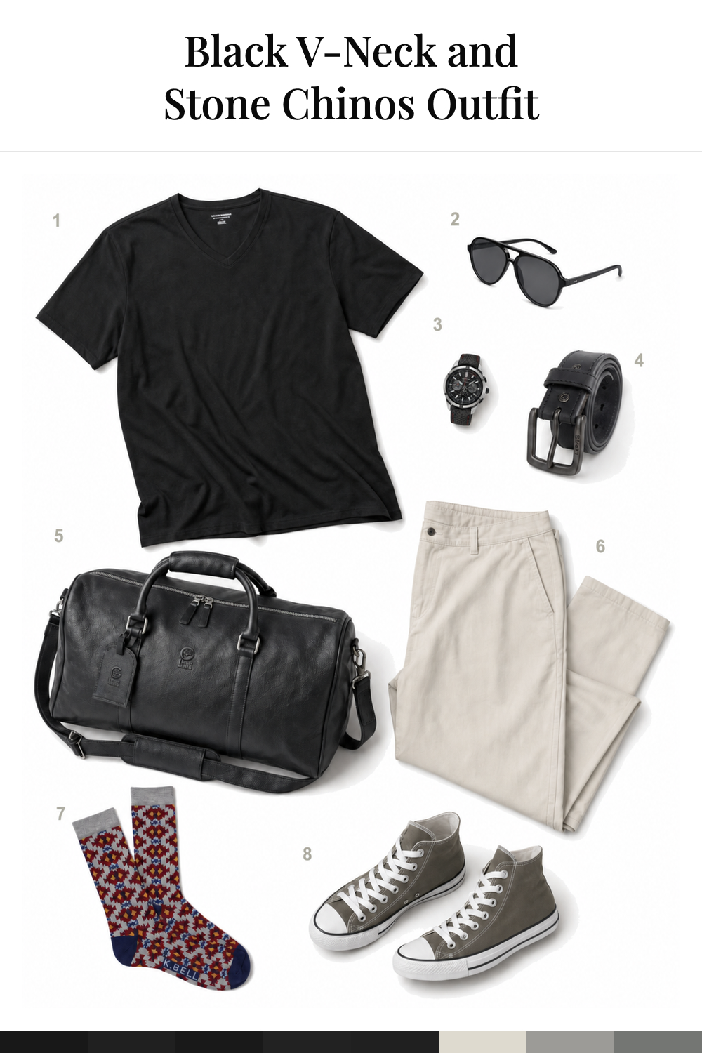 Michael Fassbender’s Black V-Neck and Stone Chinos Outfit