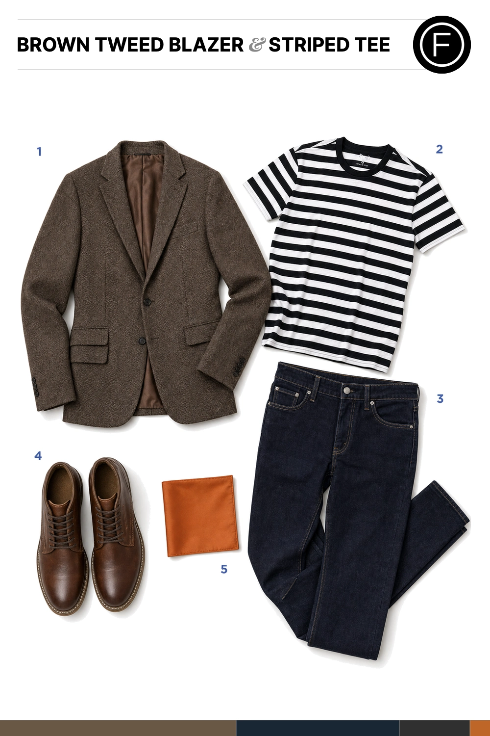 Nick Jonas’s Brown Tweed Blazer & Striped Tee Outfit