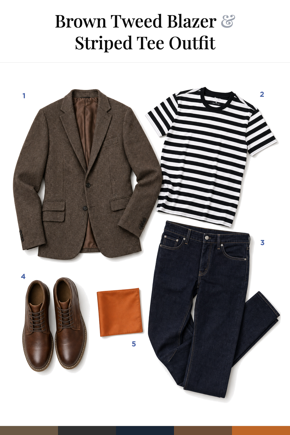 Nick Jonas’s Brown Tweed Blazer & Striped Tee Outfit