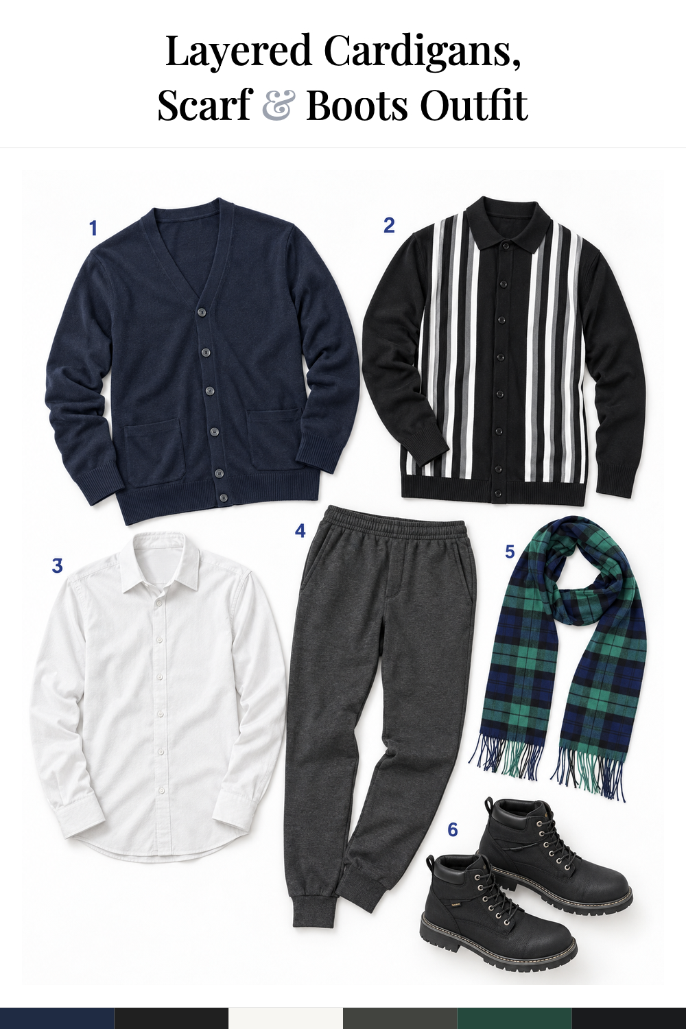 Osamu Mukai’s Layered Cardigans, Scarf & Boots Outfit