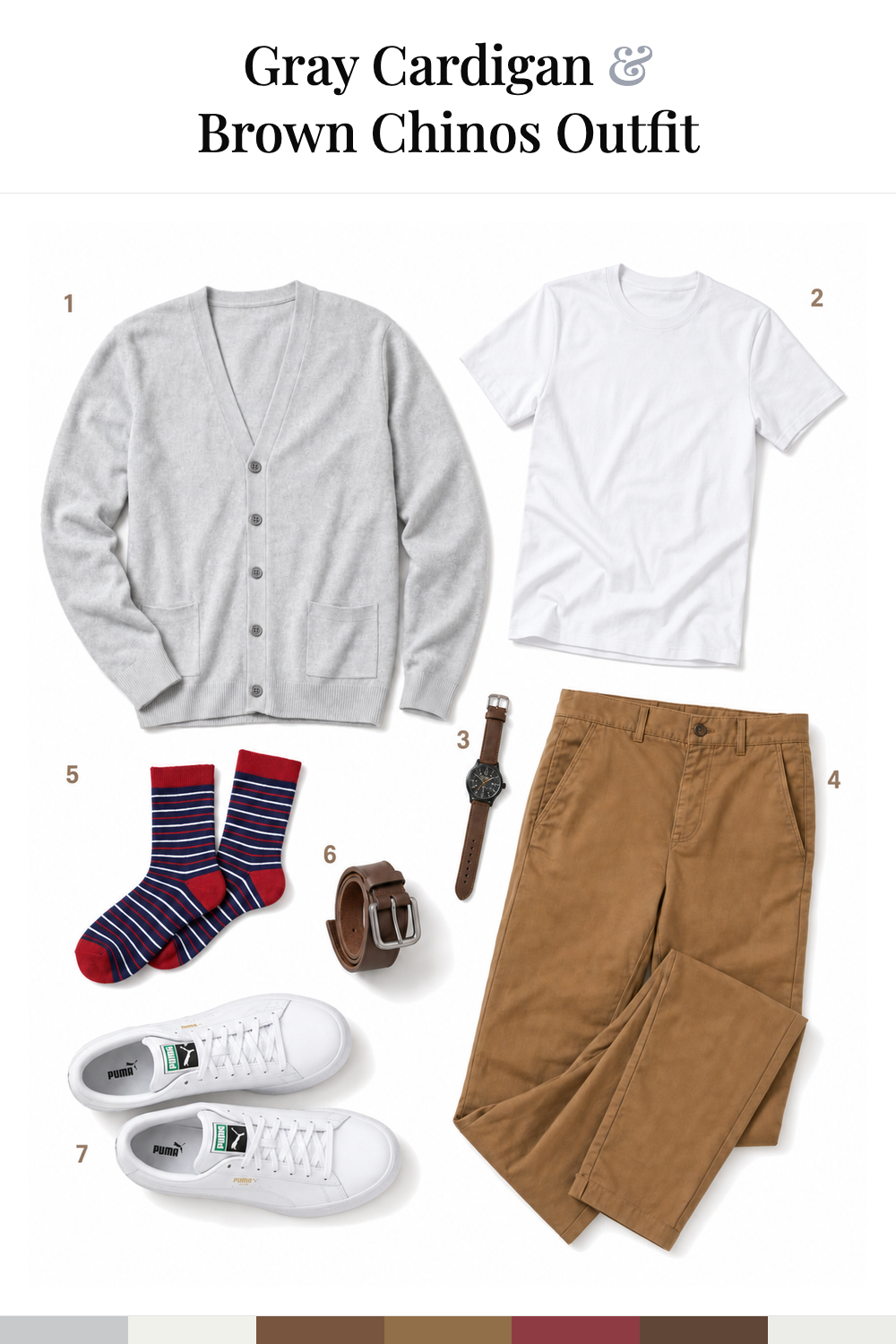 Patrick J. Adams’s Gray Cardigan & Brown Chinos Outfit