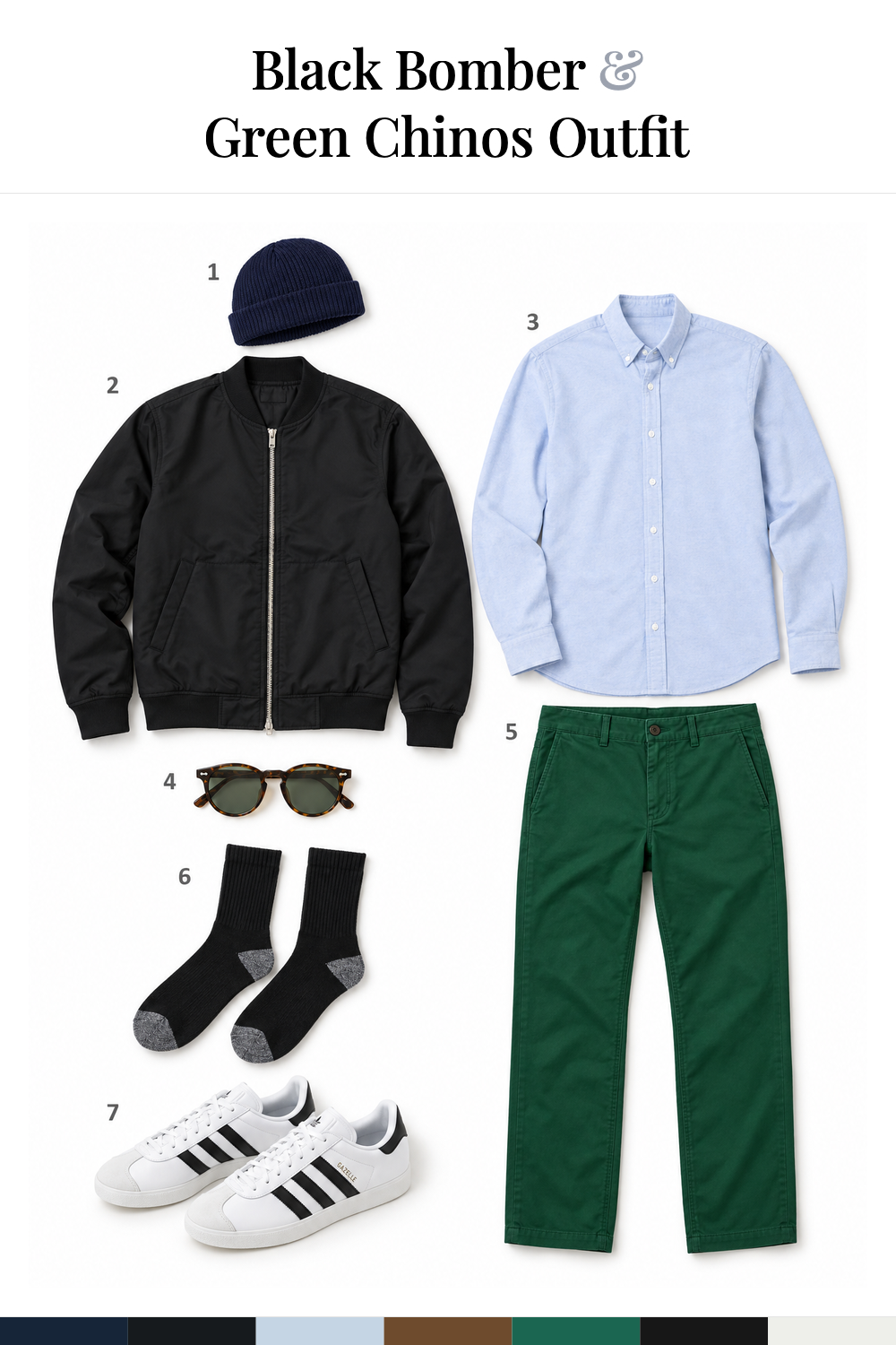 Robert Pattinson’s Black Bomber & Green Chinos Outfit