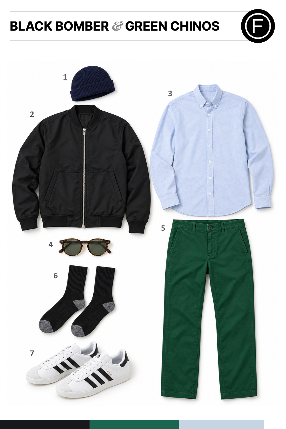 Robert Pattinson’s Black Bomber & Green Chinos Outfit