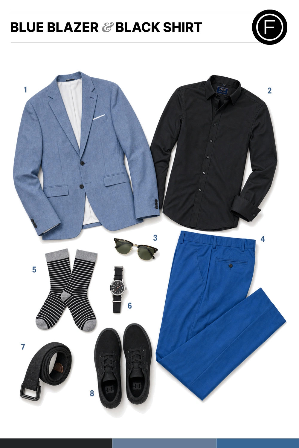 Robert Pattinson’s Blue Blazer & Black Shirt Outfit