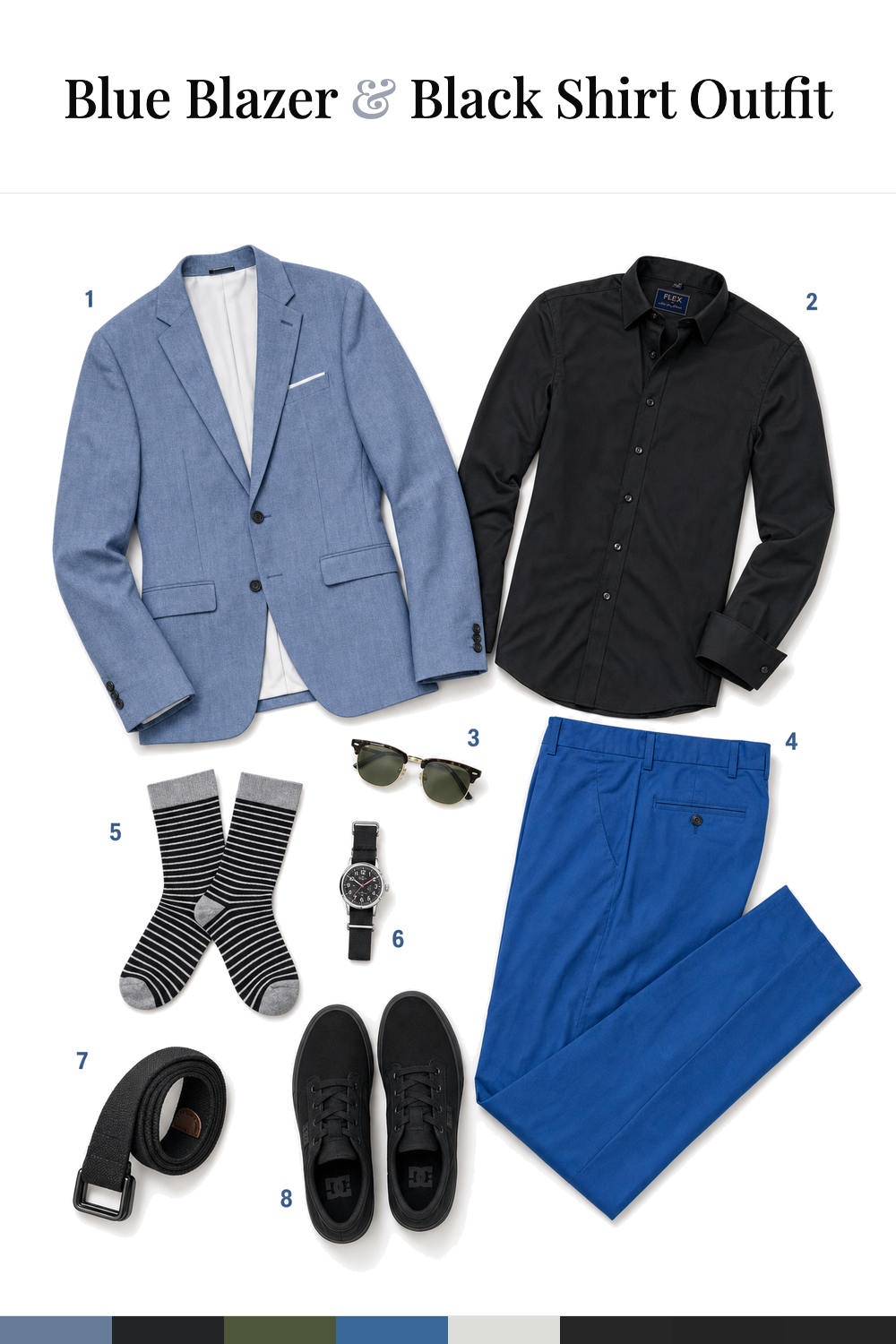 Robert Pattinson’s Blue Blazer & Black Shirt Outfit