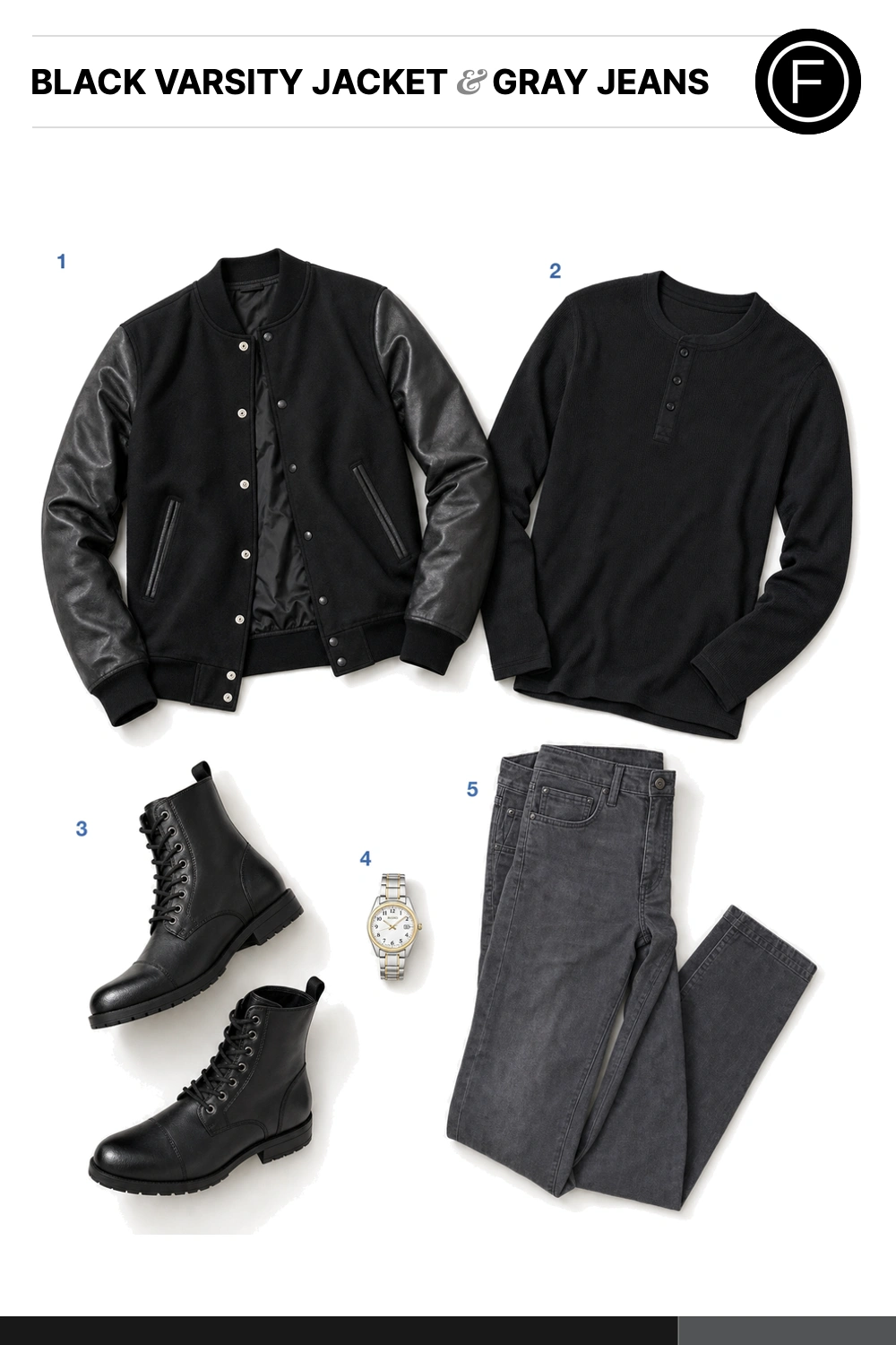 Ryan Gosling’s Black Varsity Jacket & Gray Jeans Outfit
