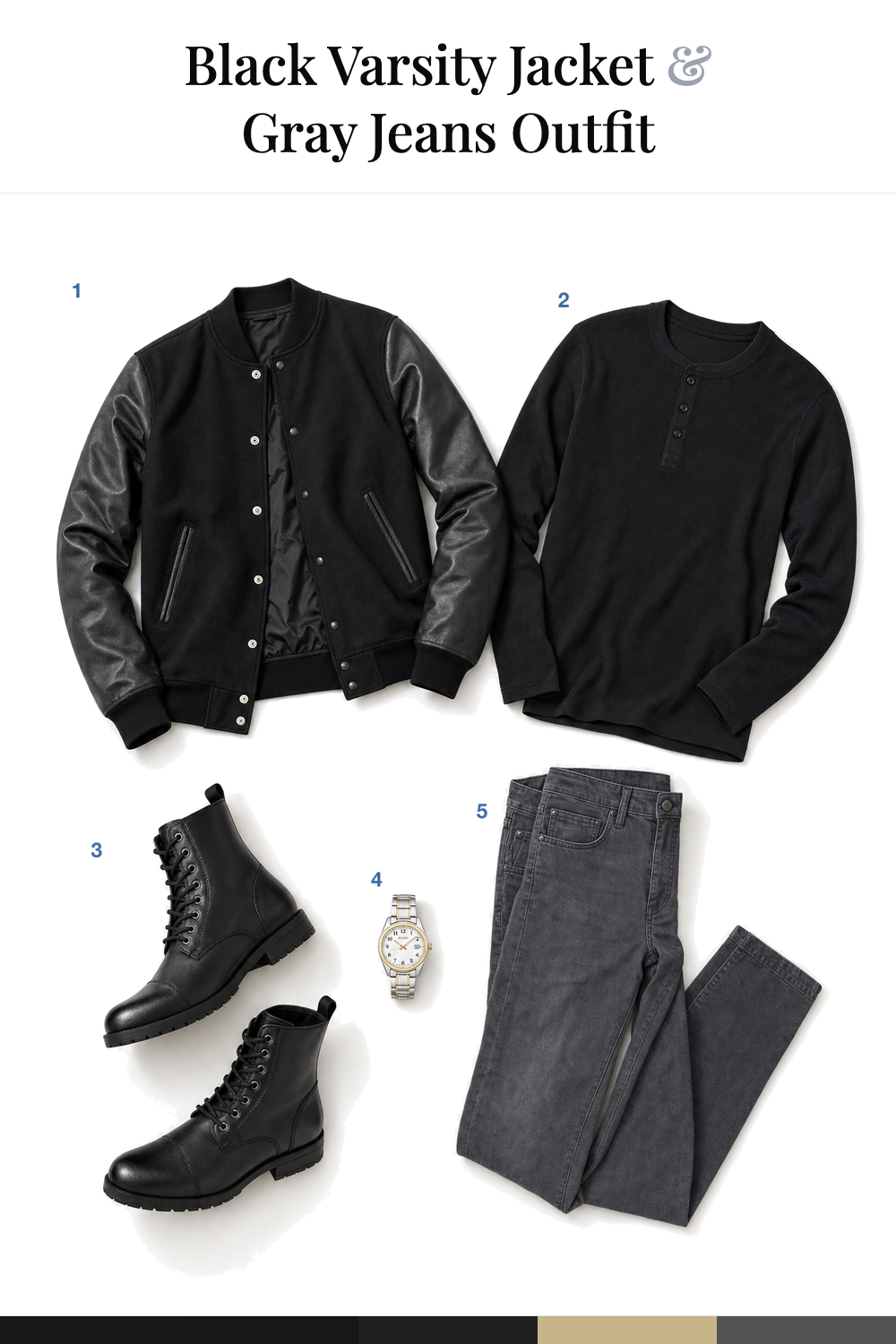 Ryan Gosling’s Black Varsity Jacket & Gray Jeans Outfit