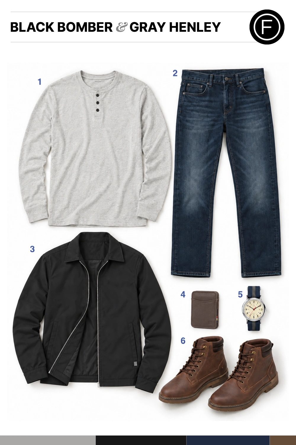 Ryan Gosling’s Black Bomber & Gray Henley Outfit