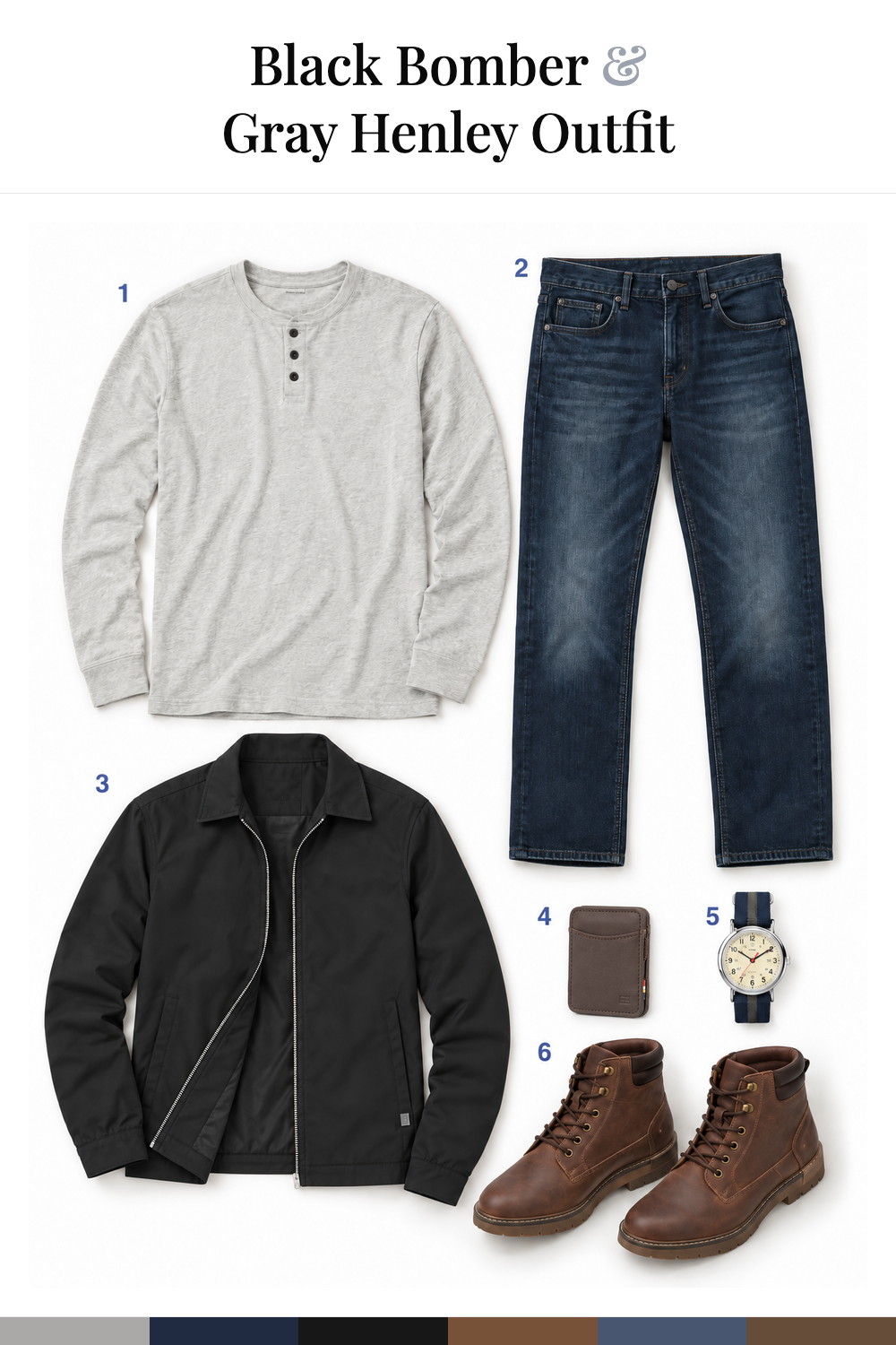 Ryan Gosling’s Black Bomber & Gray Henley Outfit