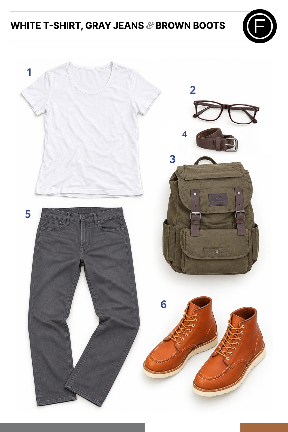 Ryan Gosling’s White T-Shirt, Gray Jeans & Brown Boots Outfit