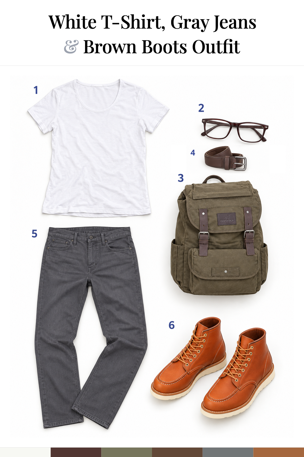 Ryan Gosling’s White T-Shirt, Gray Jeans & Brown Boots Outfit