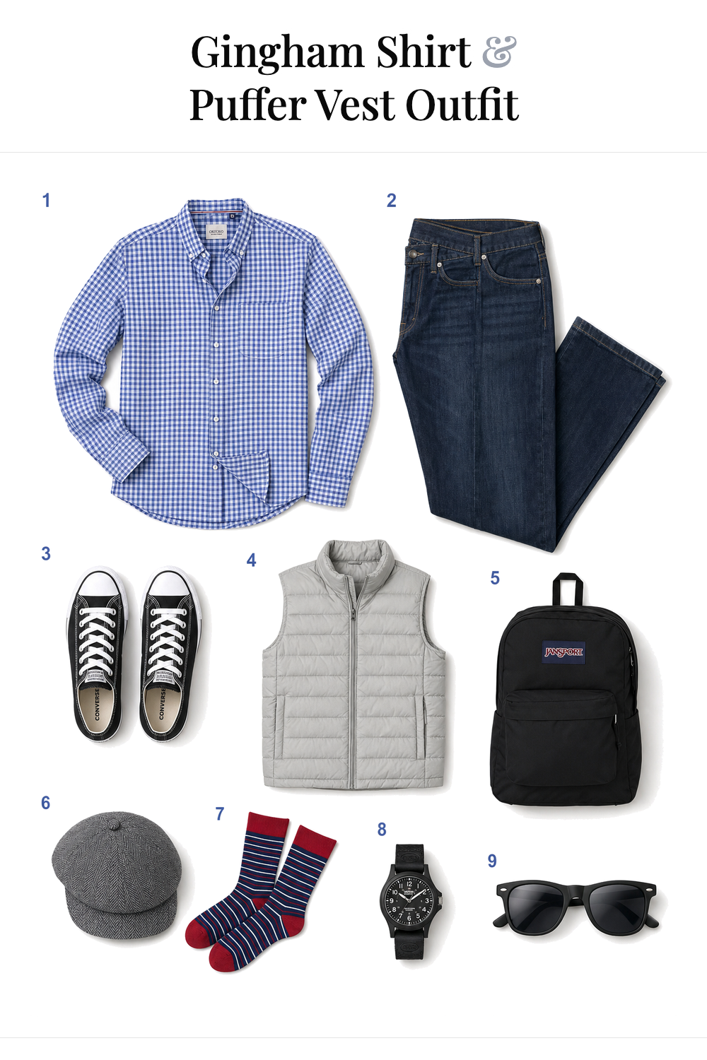 Ryan Reynolds’s Gingham Shirt & Puffer Vest Outfit