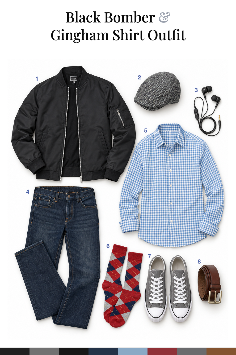 Ryan Reynolds’s Black Bomber & Gingham Shirt Outfit