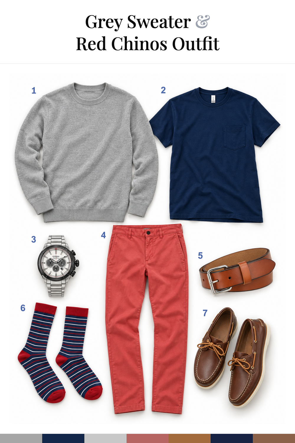 Sasha Roiz’s Grey Sweater & Red Chinos Outfit