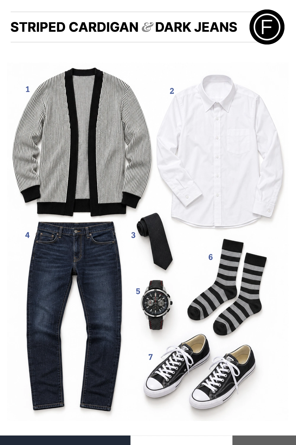 Shia LaBeouf’s Striped Cardigan & Dark Jeans Outfit