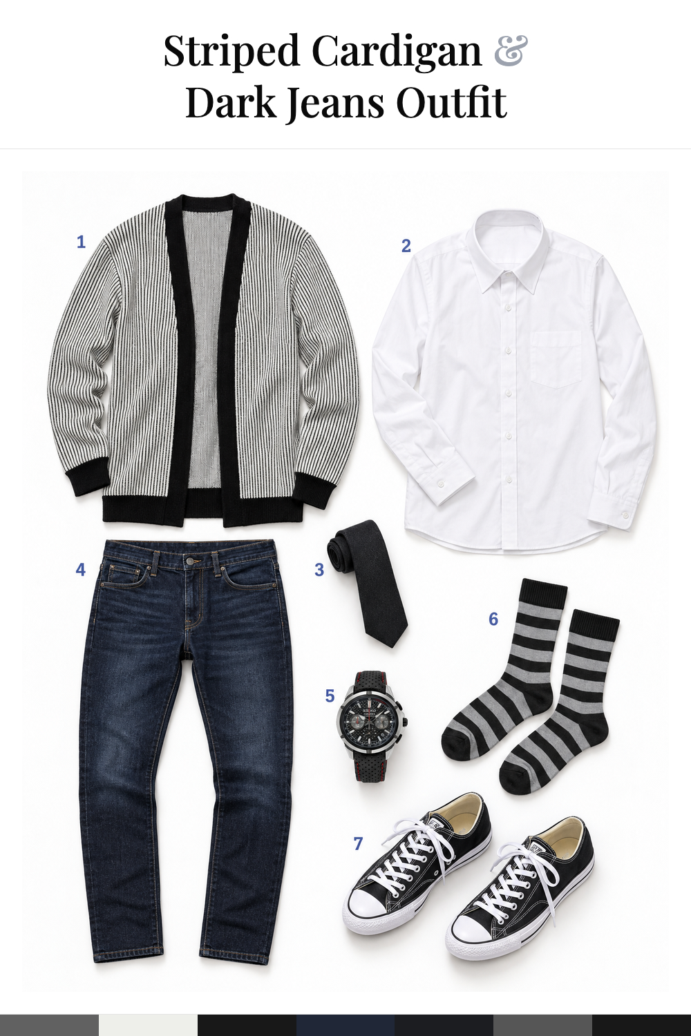 Shia LaBeouf’s Striped Cardigan & Dark Jeans Outfit